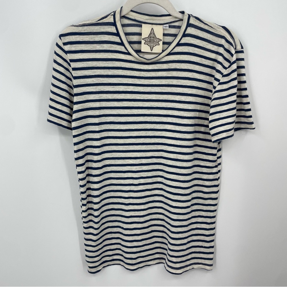 Jungmaven Mountain Stripe Shirt Navy cream Hemp Cotton Tee American Made Size XS
